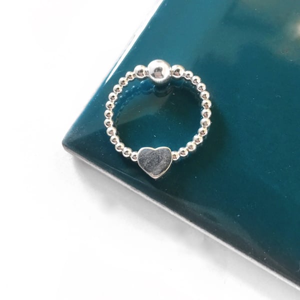 Image of Sterling Silver Heart Bead Ring