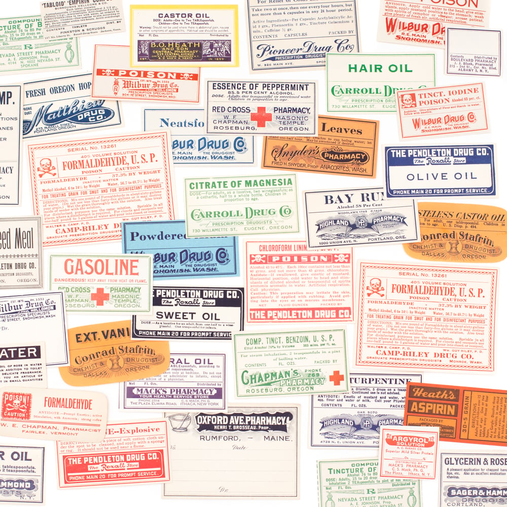 SaturdayAMVintage — Antique Pharmacy Labels - Set of 24