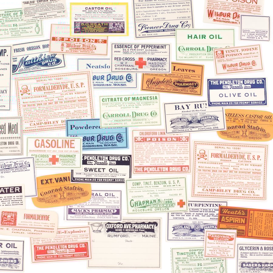 Image of Antique Pharmacy Labels - Set of 24