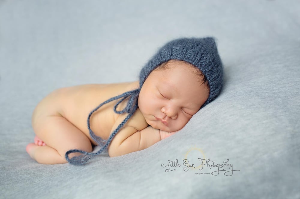 Image of Luxury Charcoal Gray Mohair and Silk Bonnet Hat-Newborn