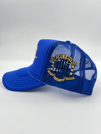 Image 2 of LVL3 NYC BLUE & GOLD TRUCKER HAT 