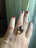 Superbe bague de créateur en argent massif avec quartz fumé serti, vintage, taille 49-50