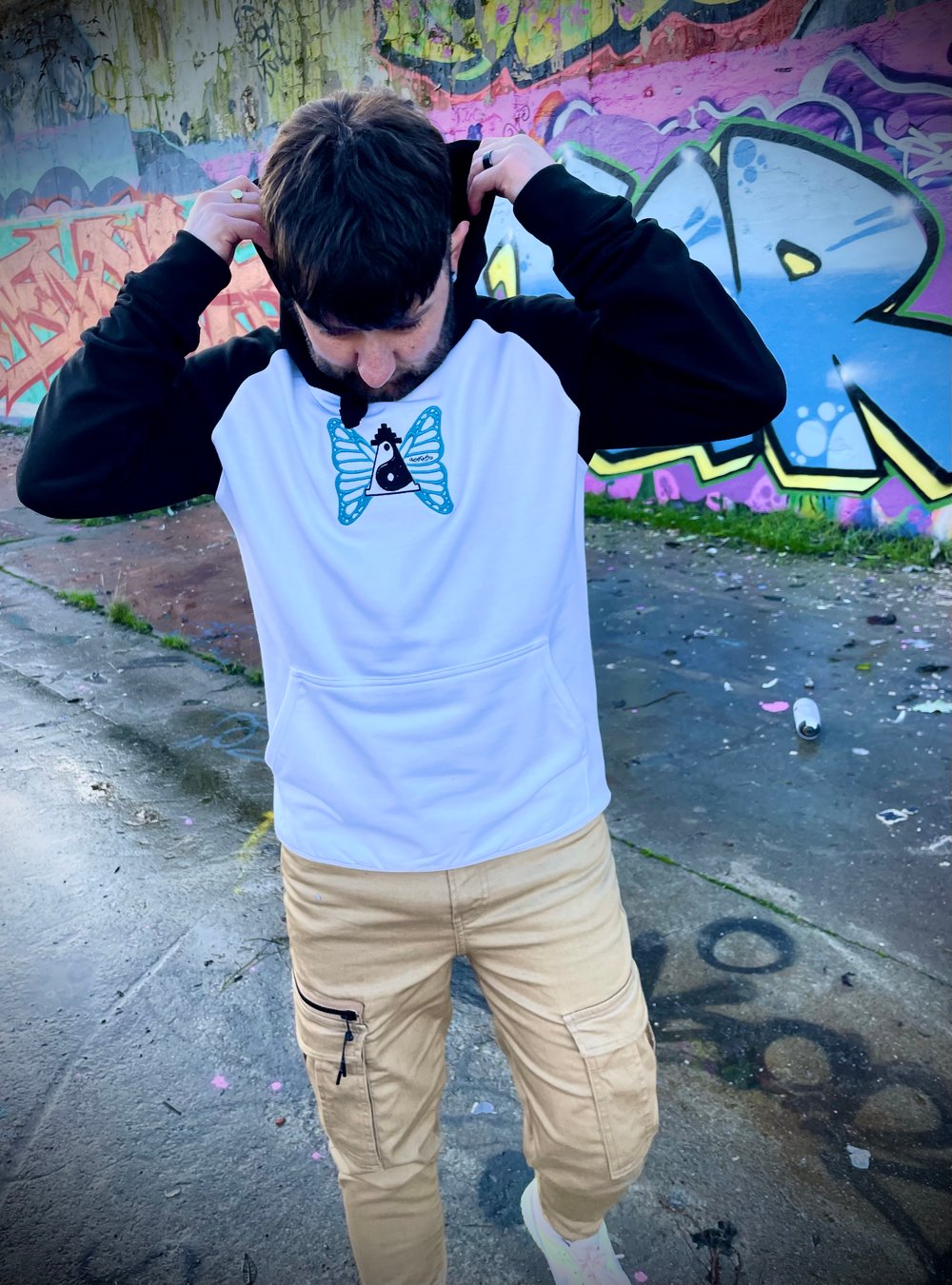 Image of White & Black Contrast Butterfly Hoody