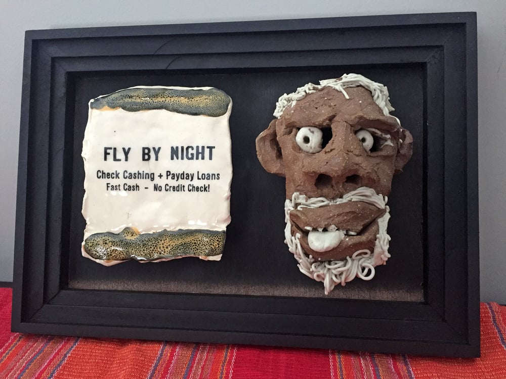 Image of Fly By Night Yellow - Carved Face Sculpture