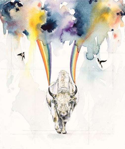 Image of White Bison and Swallows Storm