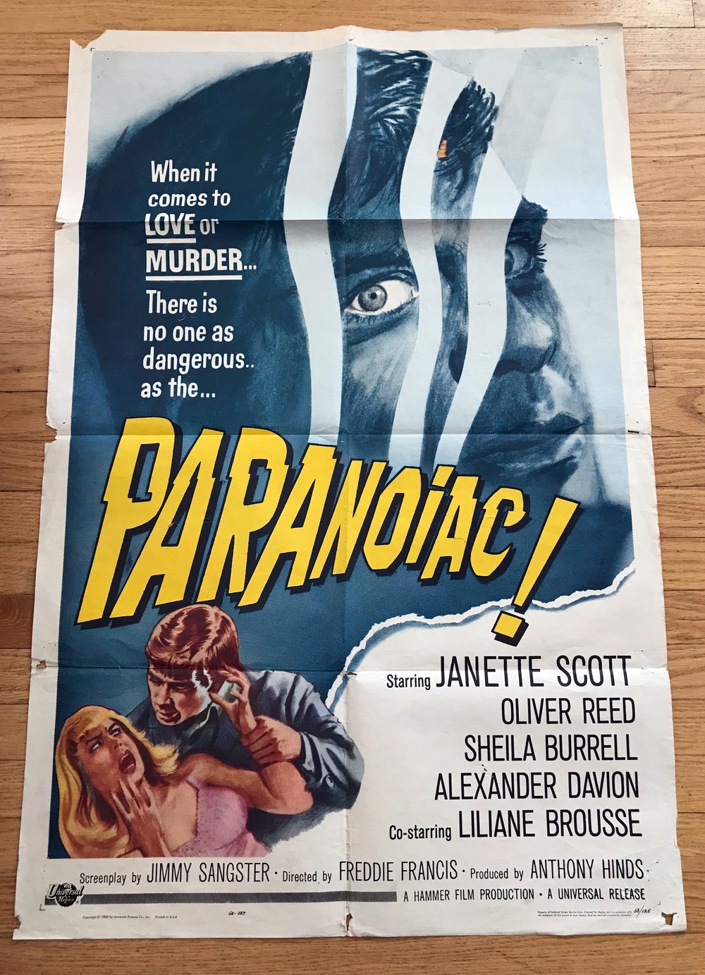 1963 PARANOIAC Original U.S. One Sheet Movie Poster