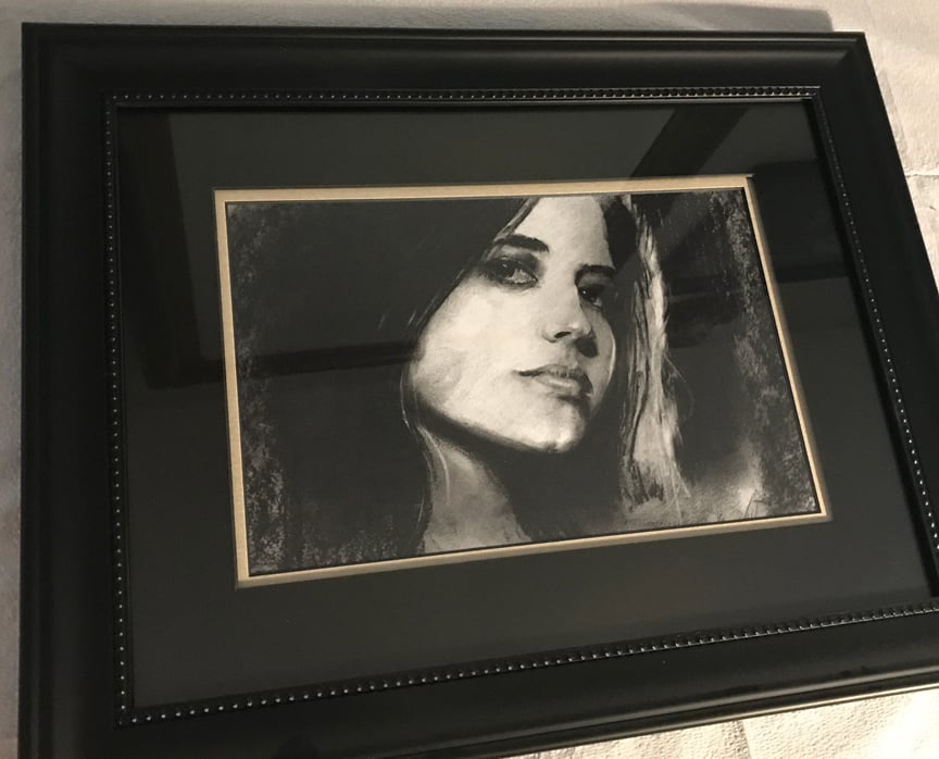 Image of "Eva" original framed charcoal portrait "Eve Green"