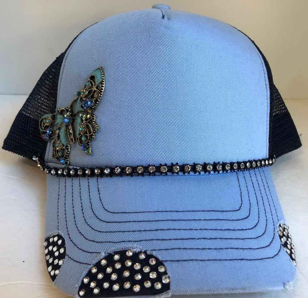 Triple Crystal Trucker Blue Crystal Butterfly