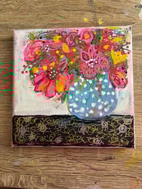 Image 2 of Blue Vase with Flowers and Dots