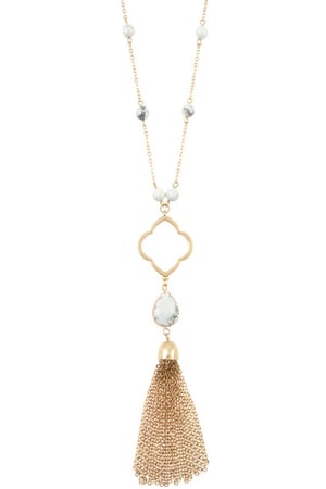 Image of Semi Precious Bead Clover Chain with Tassel