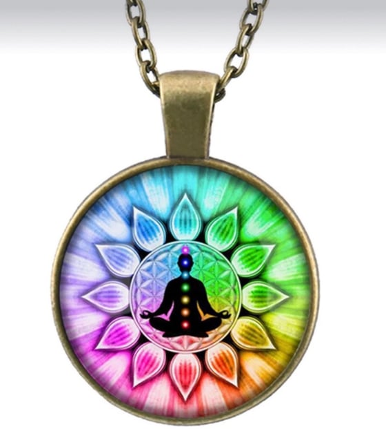 Image of Colorful flower of life chakra necklace