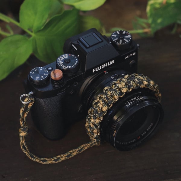 Image of Woodland Camouflage adjustable camera wrist strap