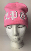 Image of pink LPG Beanie white colors
