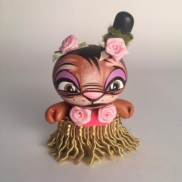 Image of 3 Inch Hula Dancer Dunny #4 "Two Pink Loke in Hair Bun" (Pink Rose)