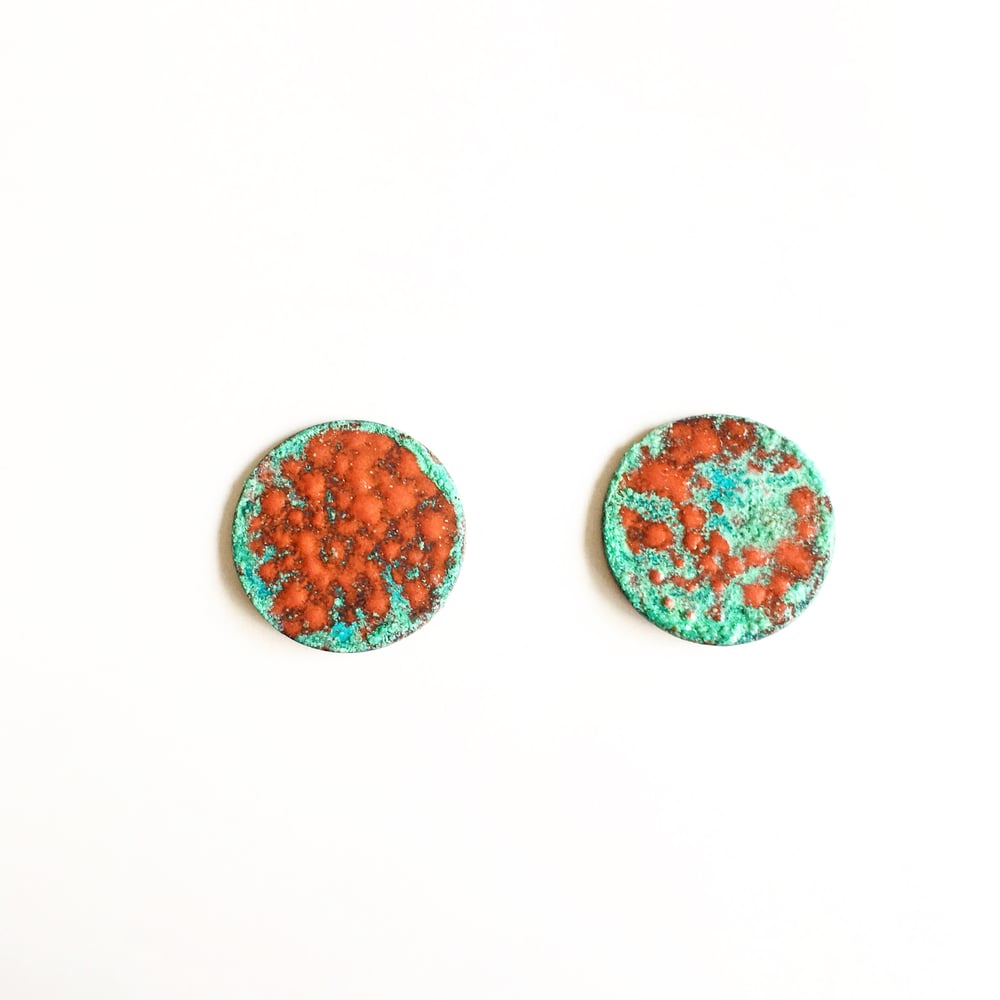 Image of Patina and Red Enamel Studs