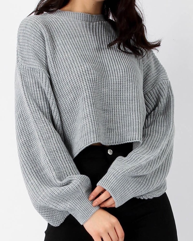 Image of Grey Balloon Sleeve Knitted Jumper