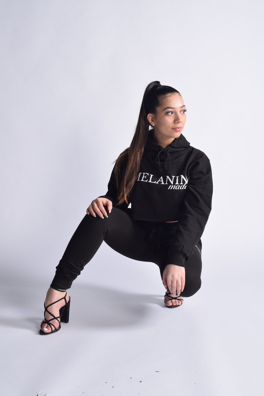 Image of CROPPED BACK TO BLACK HOODIE 