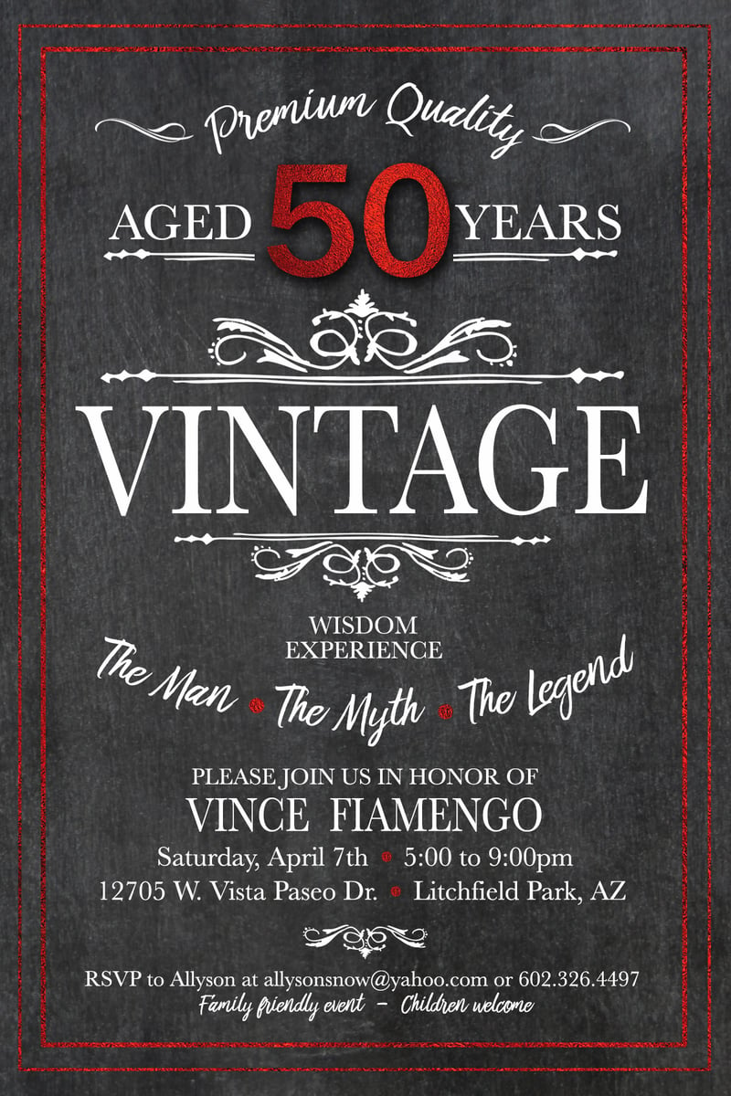 Vintage 50th Birthday Invitation Paper Fox Prints