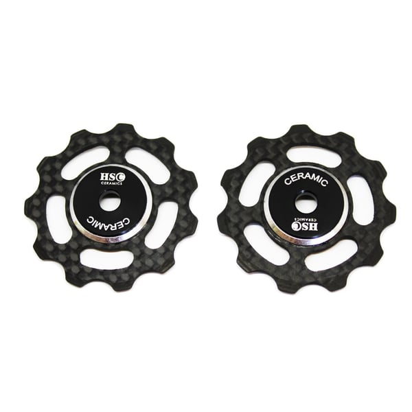 Image of Ceramic Jockey Wheel Set - 11T Carbon Fibre Wheels