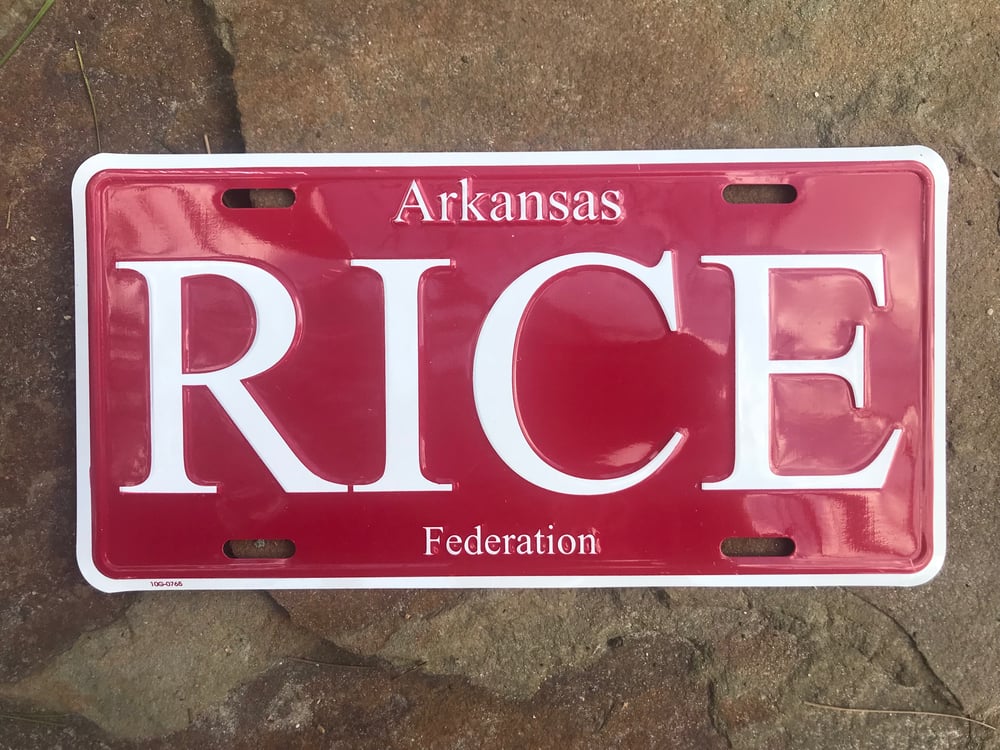 Arkansas RICE License Plate - RED