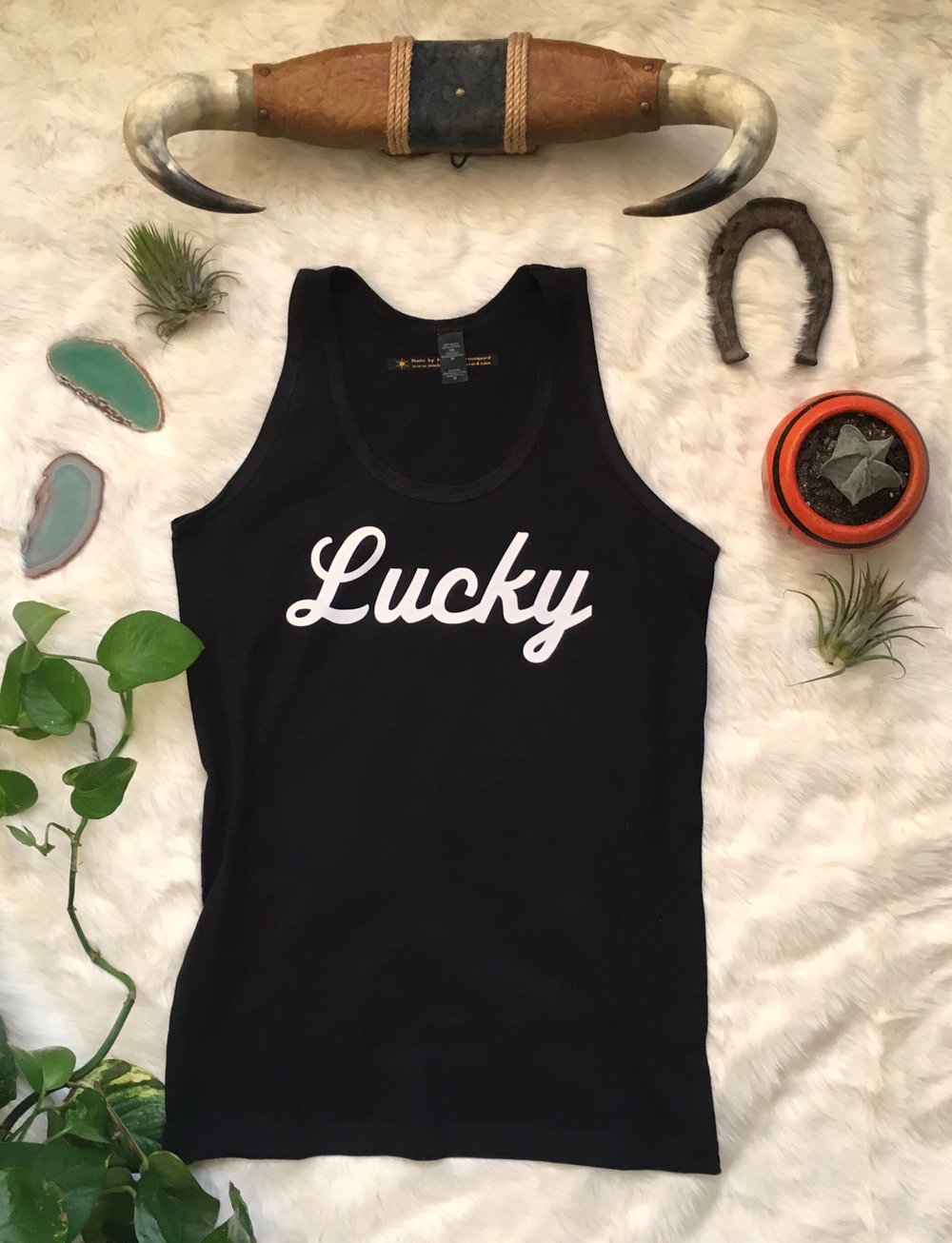 Lucky-Unisex Flocked Tank Top