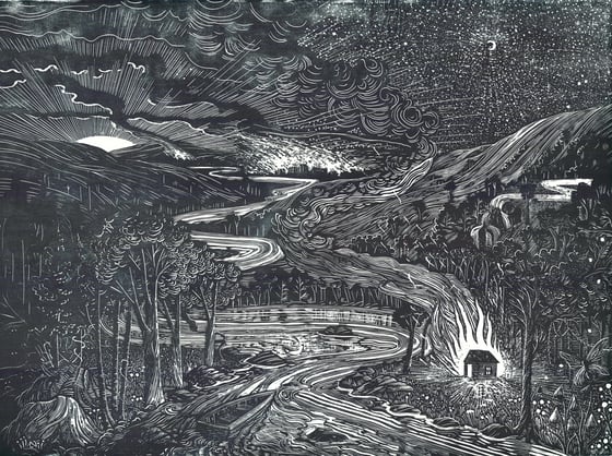 Image of "Death Is Real:" monolithic woodcut
