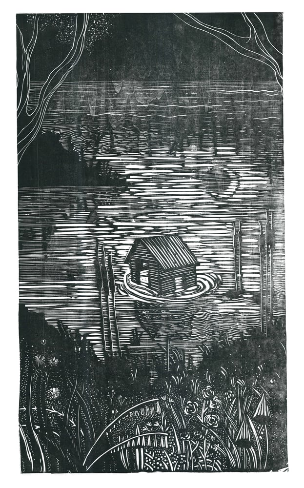 Image of "After the Rain:" Monolithic Woodcut