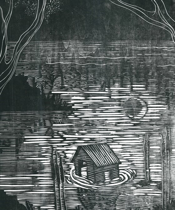 Image of "After the Rain:" Monolithic Woodcut