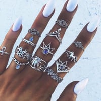 Blue Rhinestone 13 Piece Ring Set
