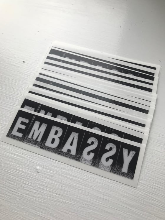 Image of Embassy Script Sticker (White on Black)