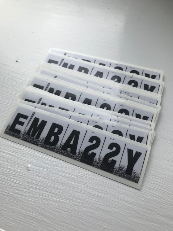 Image of Embassy Script Sticker (black on white)