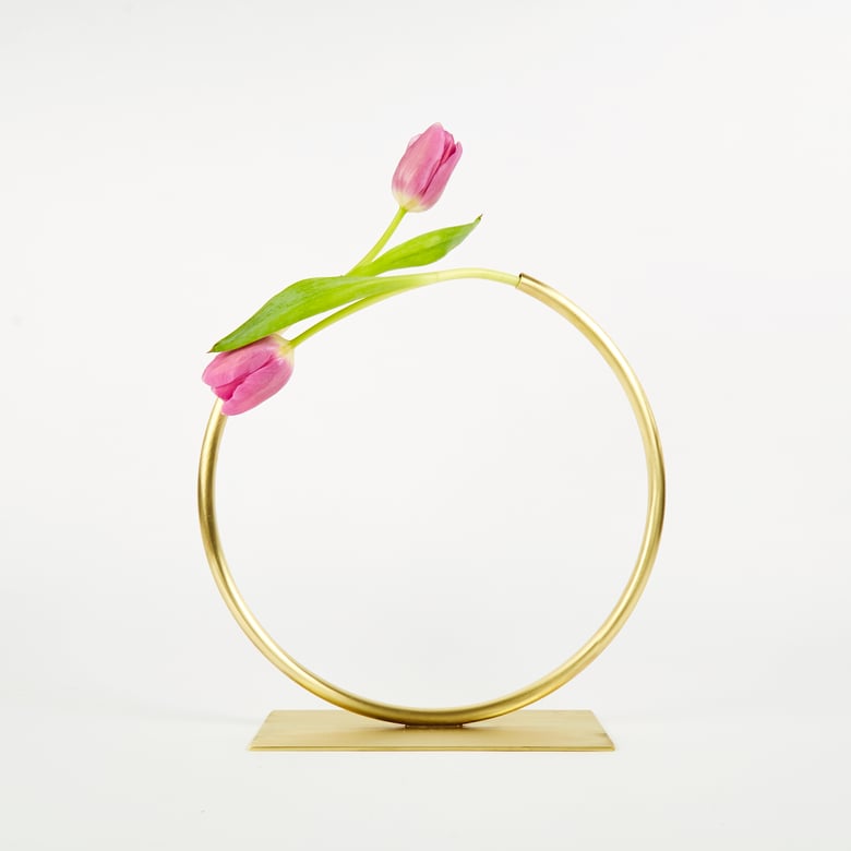 Image of Almost a Circle Vase - Raw Brass, Small Circle, Thin Tube