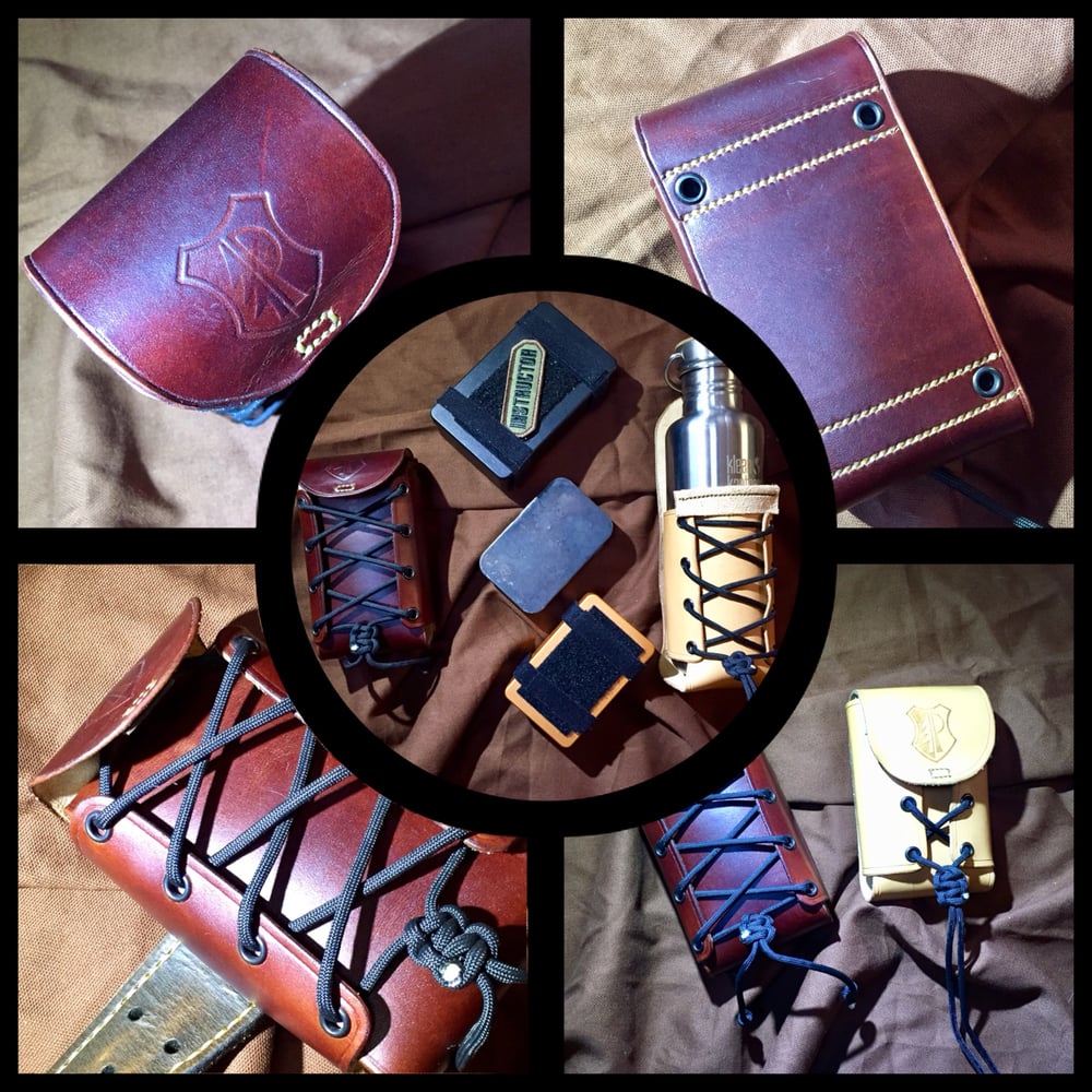 Image of The Corset - Modular leather container pouch (for survival tins, bottles...)