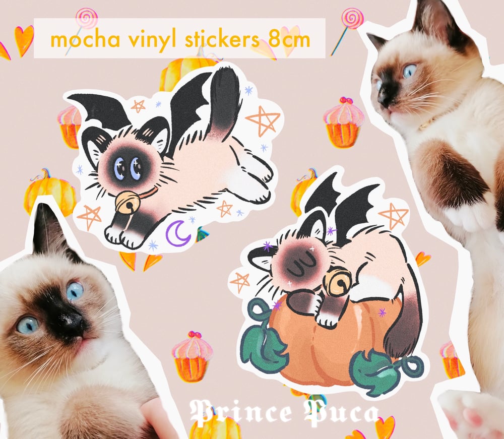 Image of Mocha the Cat Halloween vinyl stickers 