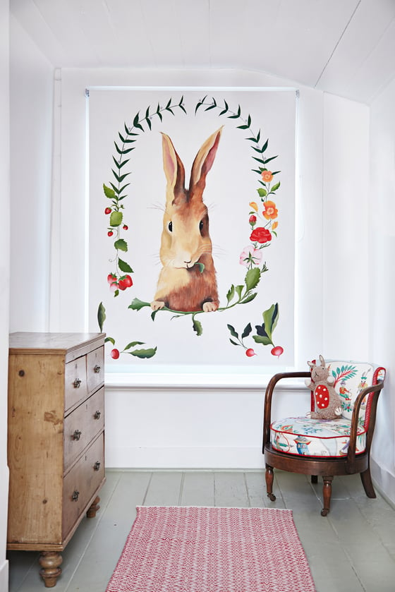 Image of Audrey the Bunny hand-painted blackout blind