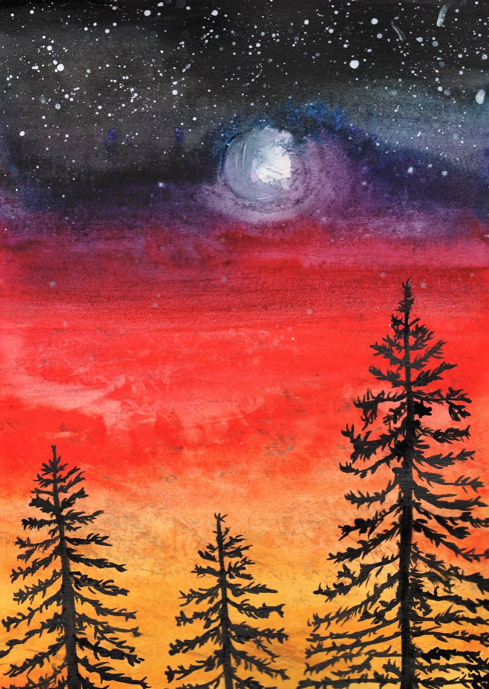 Image of Original Evening Sunset Watercolour Painting