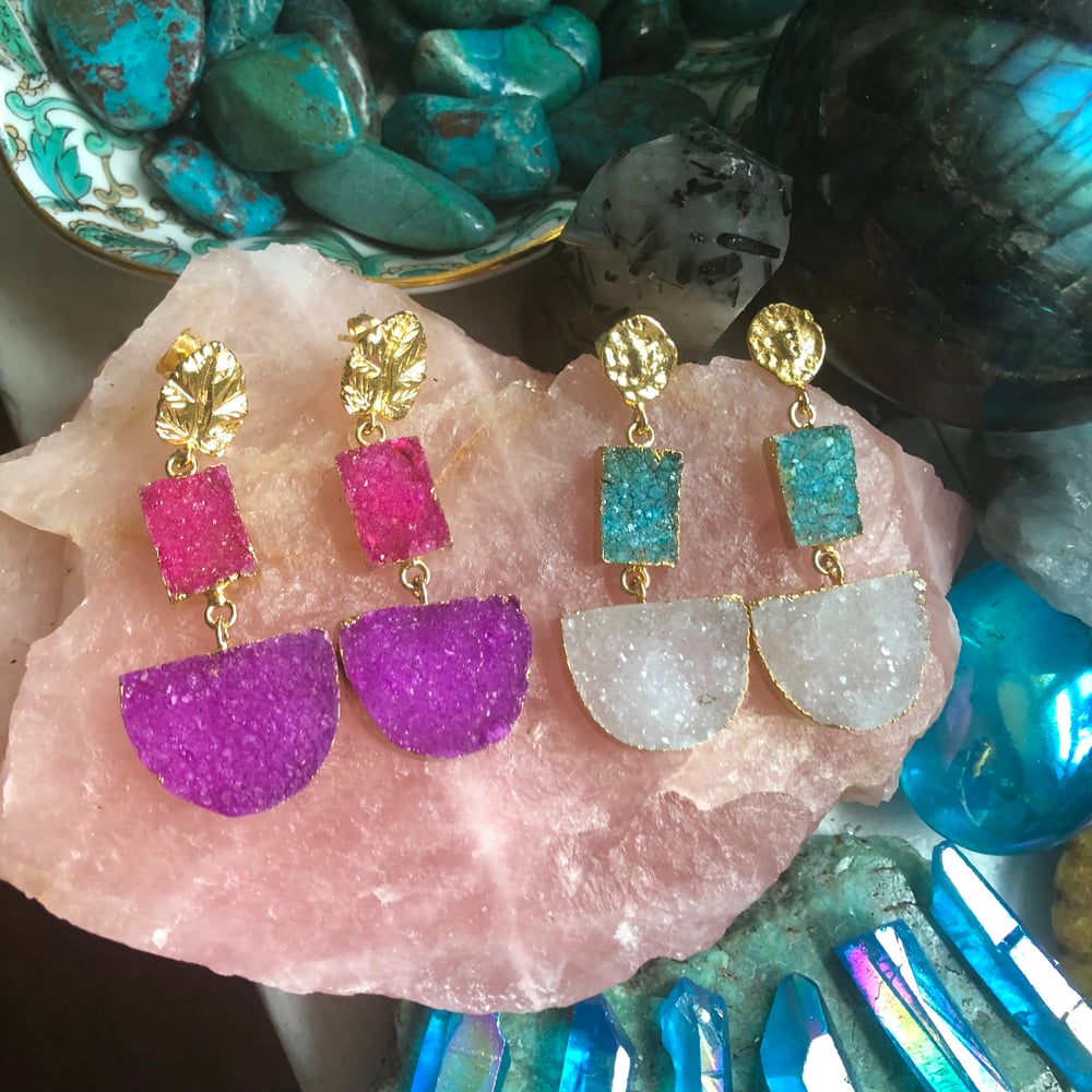 Image of "Druzy Vixen" Earrings // Sparkling Sugar Druzy Gold Dipped