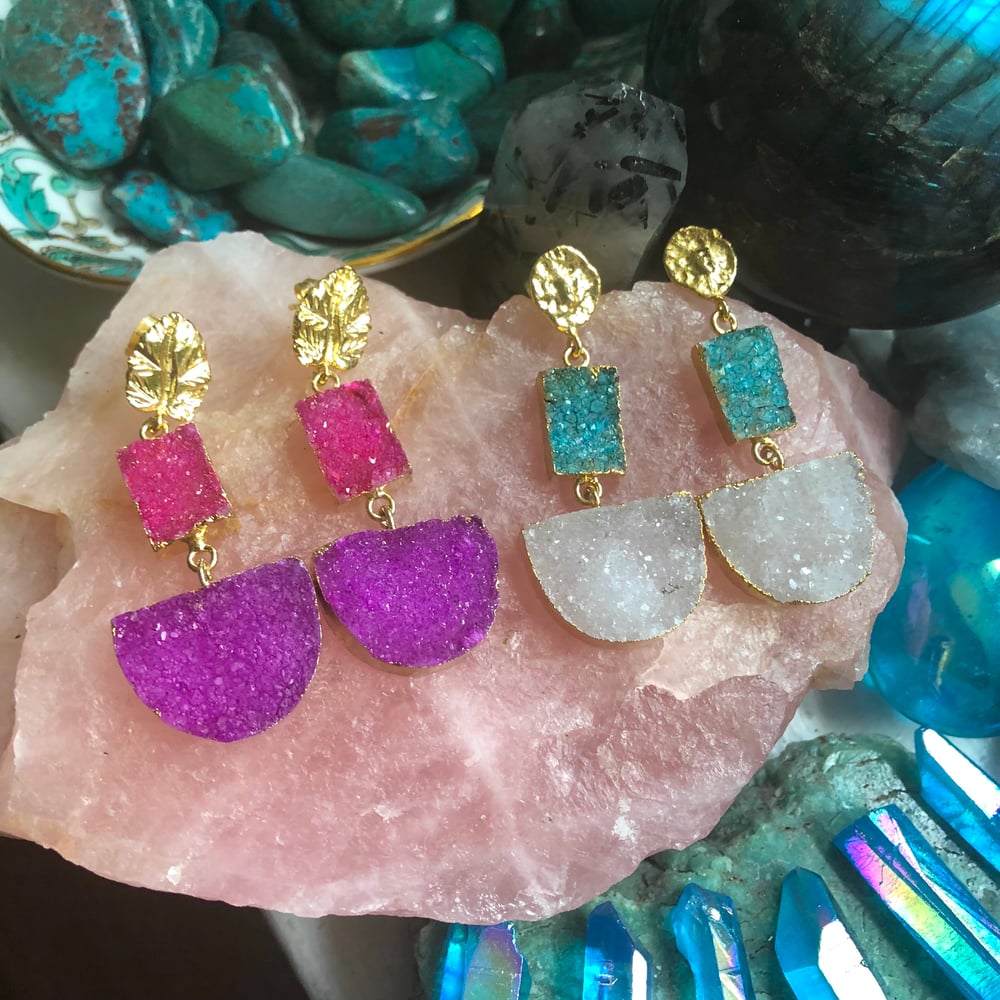 Image of "Druzy Vixen" Earrings // Sparkling Sugar Druzy Gold Dipped