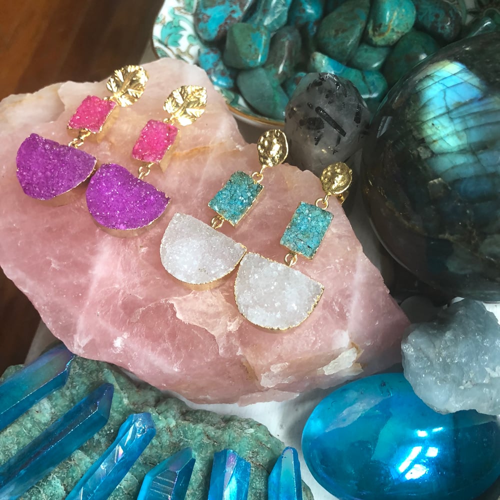 Image of "Druzy Vixen" Earrings // Sparkling Sugar Druzy Gold Dipped