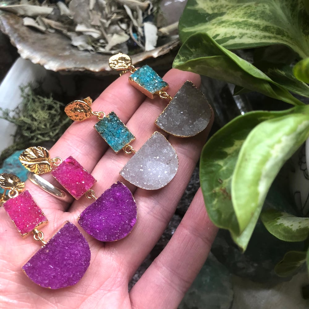 Image of "Druzy Vixen" Earrings // Sparkling Sugar Druzy Gold Dipped