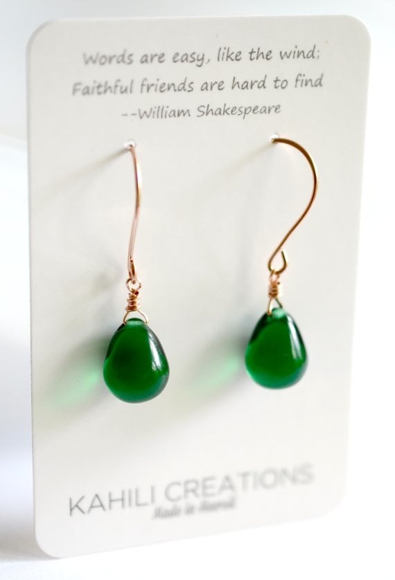 Image of Emerald green glass drop earrings