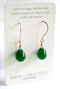 Image 3 of Emerald green glass drop earrings