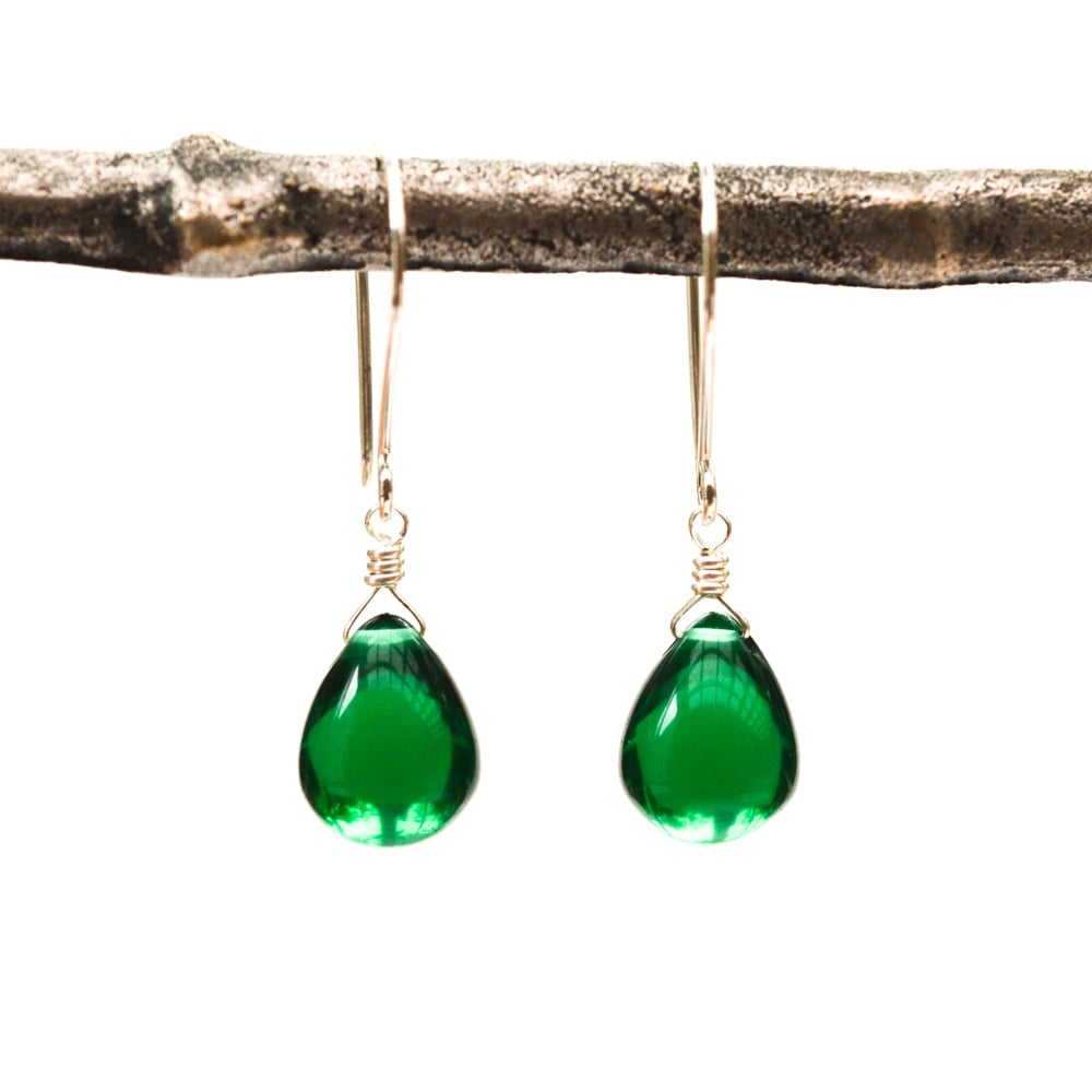 Image of Emerald green glass drop earrings