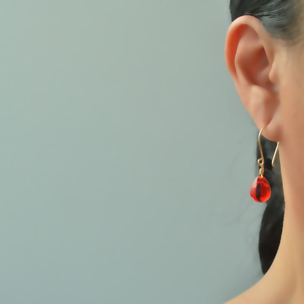 Image of Red glass drop earrings