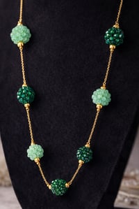 Image 2 of Green Crystal Beaded Station Necklace – 18K Gold Stainless Steel Chain 