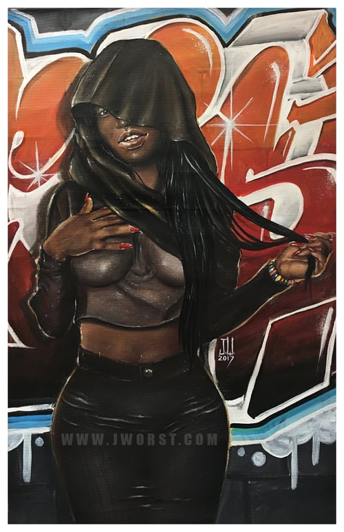 Image of Scarf 2017 Acrylic painting Original graffiti urban art african american painting hood hair graffiti