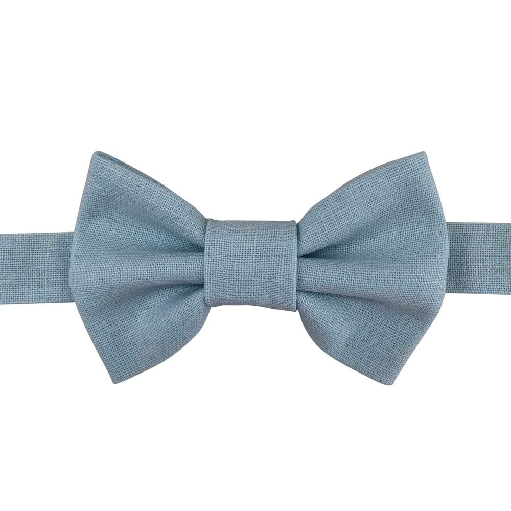Image of pastel blue linen bow tie