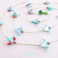 Image 1 of Guirlande origami 16 petites grues menthe et bleues