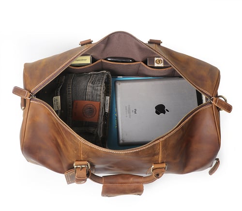 Image of Vintage Crazy Horse Leather Duffle Bag, Travel Bag with Shoes Compartment, Weekend Bag S12026