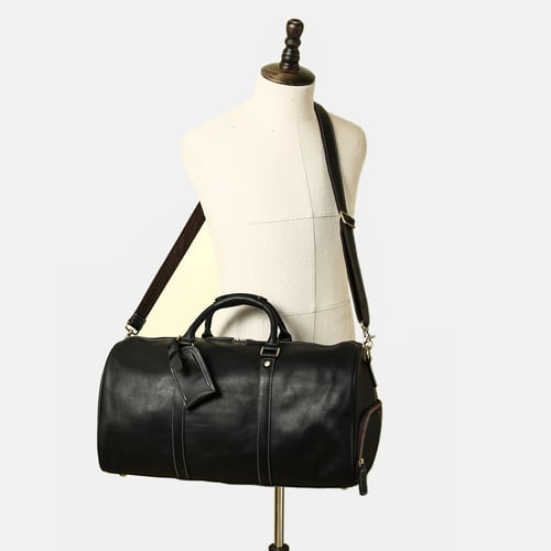 Image of Vintage Crazy Horse Leather Duffle Bag, Travel Bag with Shoes Compartment, Weekend Bag S12026